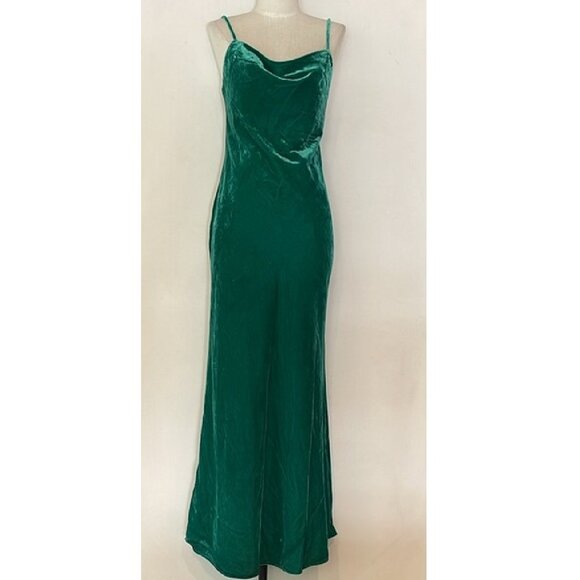 NEW RHODE JEMIMA VELVET SLIP STYLE MAXI DRESS IN EMERALD GREEN SIZE 6 - Picture 2 of 9